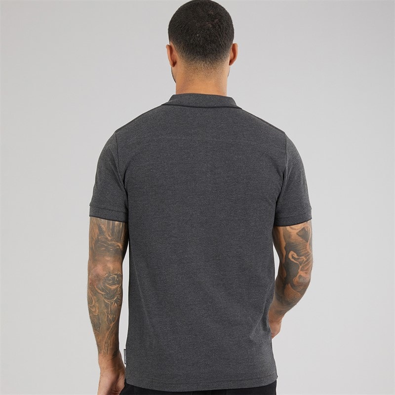 French Connection Mens Pique Polo Shirt Charcoal Mel/Marine - Image 2