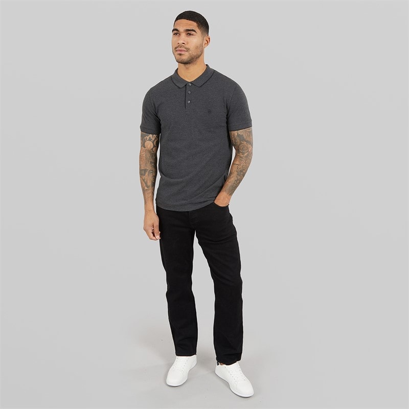 French Connection Mens Pique Polo Shirt Charcoal Mel/Marine - Image 3