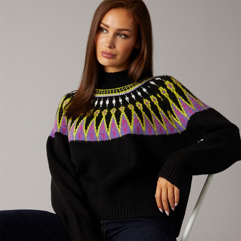 French Connection Womens Fairisle Jumper Black - Image 1