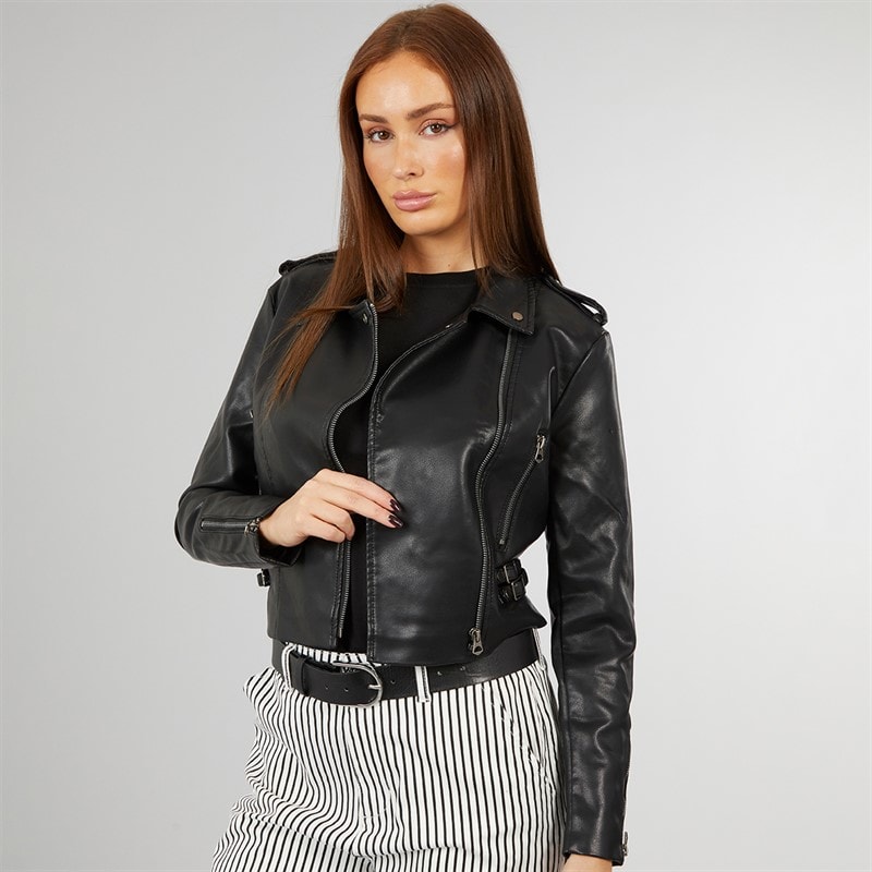 French Connection Womens PU Biker Jacket Black