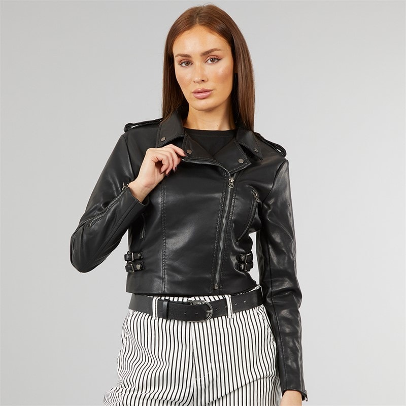 French Connection Womens PU Biker Jacket Black - Image 3