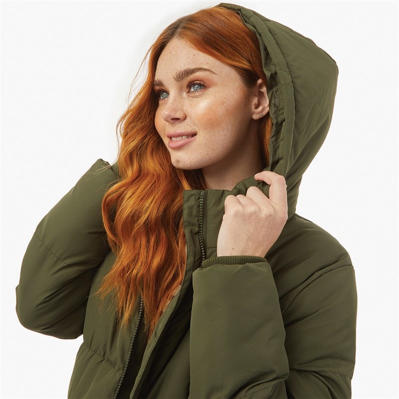 French Connection Womens Row Long Puffer Coat Dark Khaki - Image 3