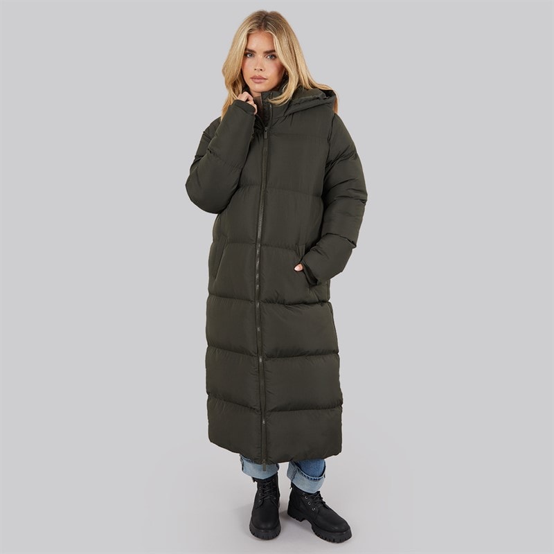 French Connection Womens Row Long Puffer Coat Dark Khaki - Image 4