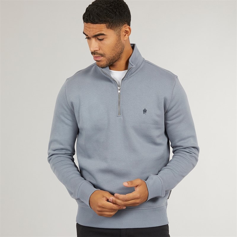 French Connection Mens FC 1/2 Zip Sweatshirt Light Blue