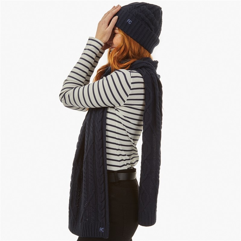 French Connection Womens Cable Scarf And Beanie Set Midnight/Paradise Blue - Image 2