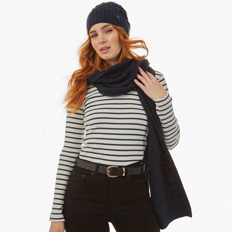 French Connection Womens Cable Scarf And Beanie Set Midnight/Paradise Blue - Image 3