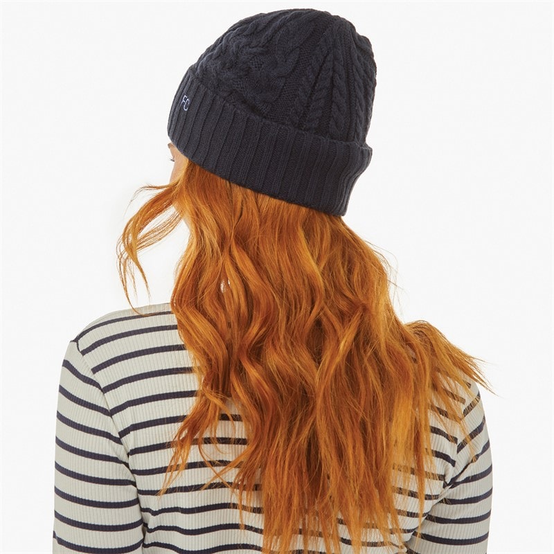 French Connection Womens Cable Scarf And Beanie Set Midnight/Paradise Blue - Image 4