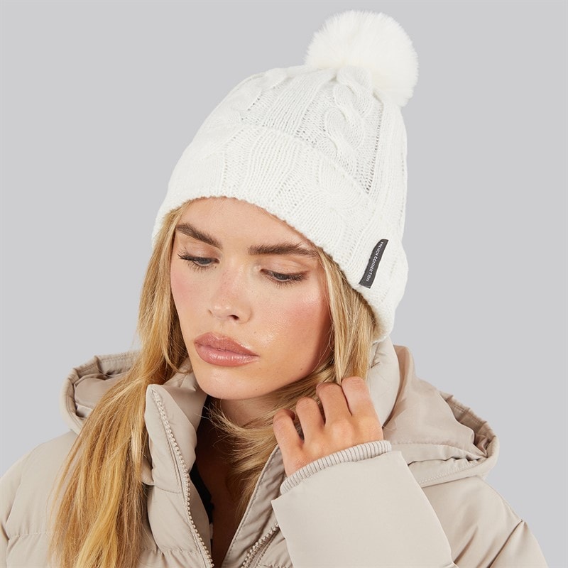 French Connection Womens Cable Pom Beanie Winter White - Image 1
