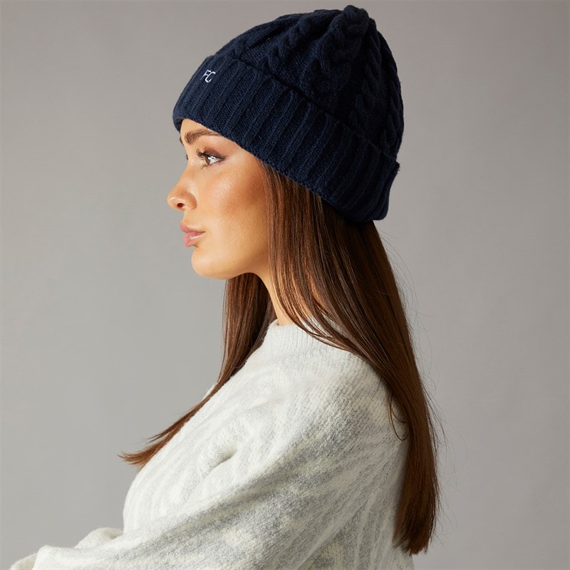 French Connection Womens Cable Beanie Midnight/Paradise Blue - Image 1