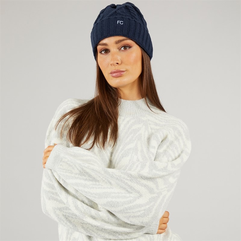 French Connection Womens Cable Beanie Midnight/Paradise Blue - Image 2