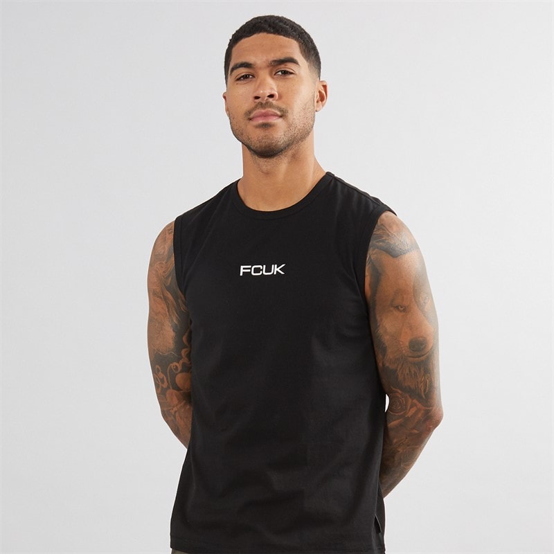 French Connection Mens Script Vest Black/White - Image 1