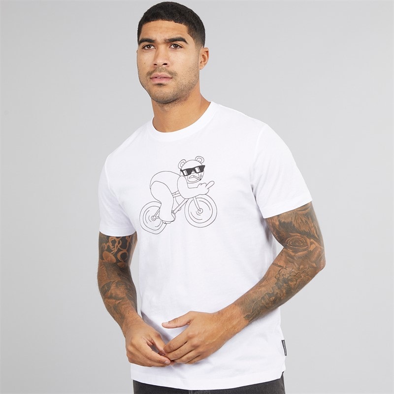 French Connection Mens Bike Rude Bear T-Shirt White/Black - Image 1