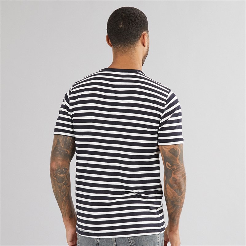 French Connection Mens Mid Stripe Pocket T-Shirt Marine/Ecru - Image 2