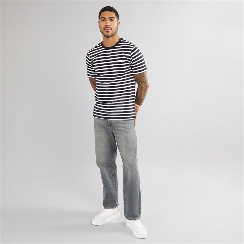 French Connection Mens Mid Stripe Pocket T-Shirt Marine/Ecru - Image 3