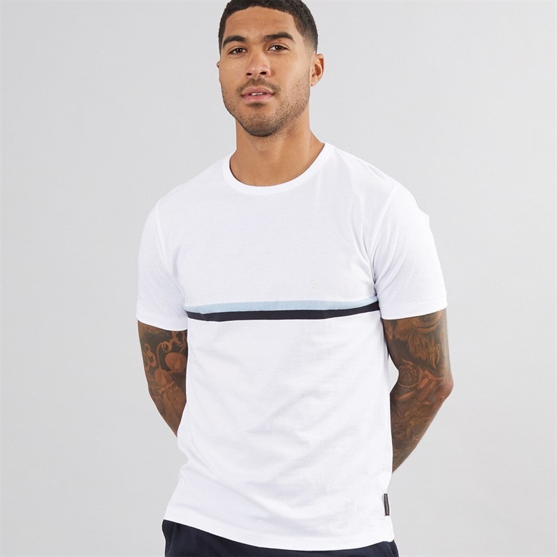 French Connection Mens Stripe T-Shirt White/Sky/Marine - Image 1