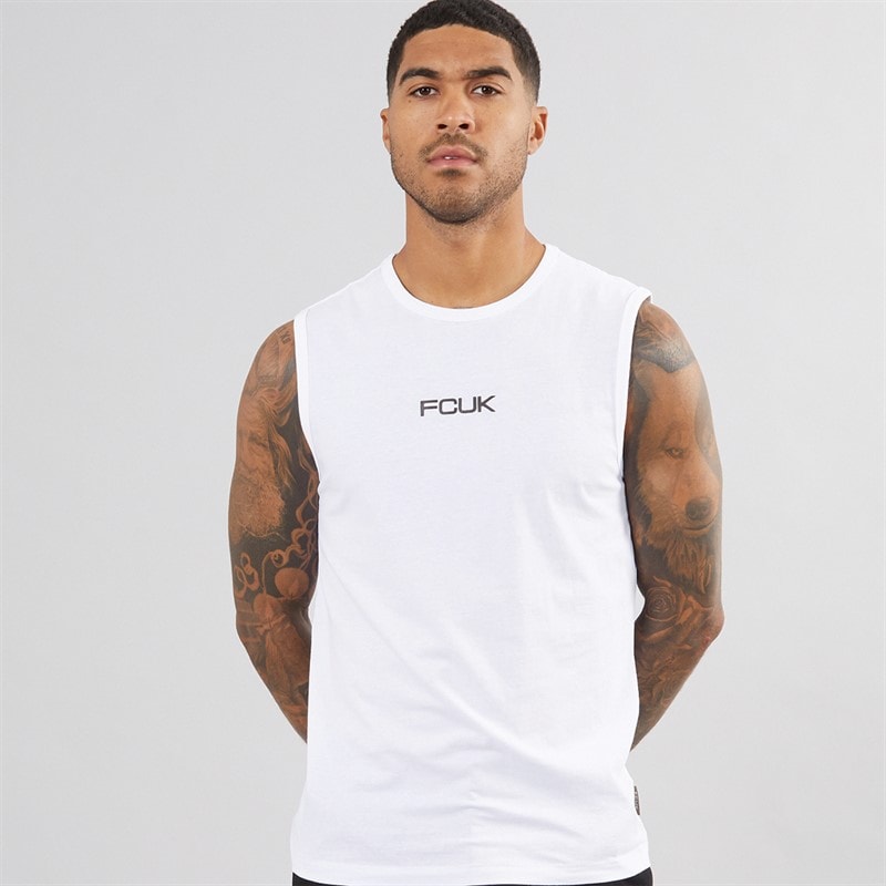 French Connection Mens Script Vest White/Black - Image 1