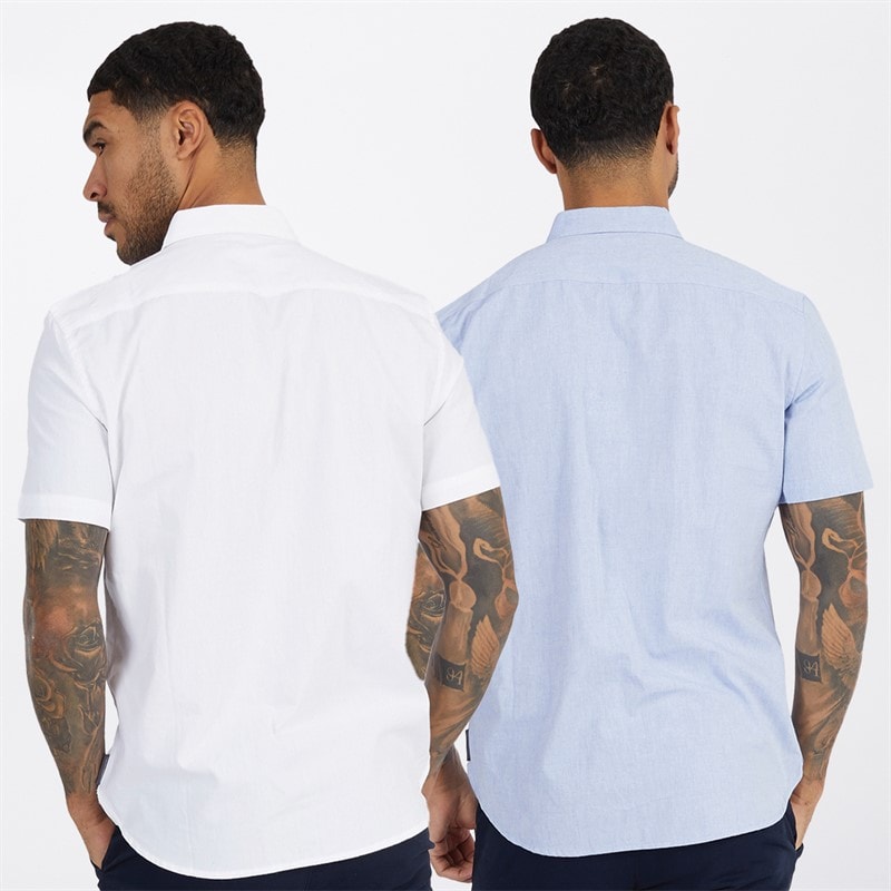 French Connection Mens Two Pack Short Sleeve Oxford Shirts White/Sky - Image 2