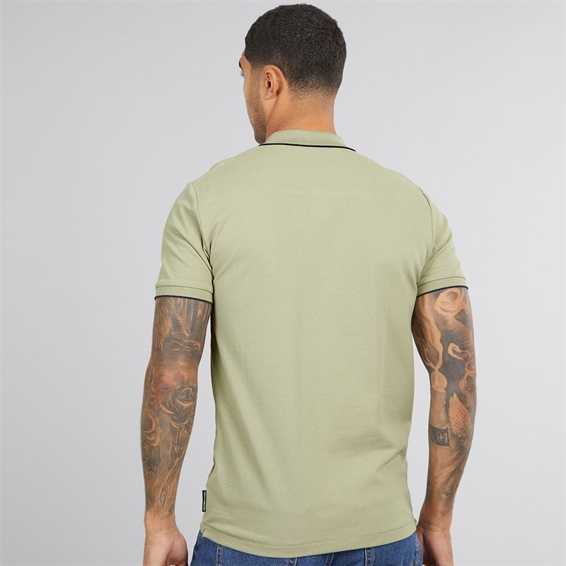French Connection Mens Tipped Pique Polo Shirt New Sage/Marine - Image 2