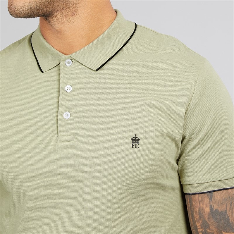French Connection Mens Tipped Pique Polo Shirt New Sage/Marine - Image 3