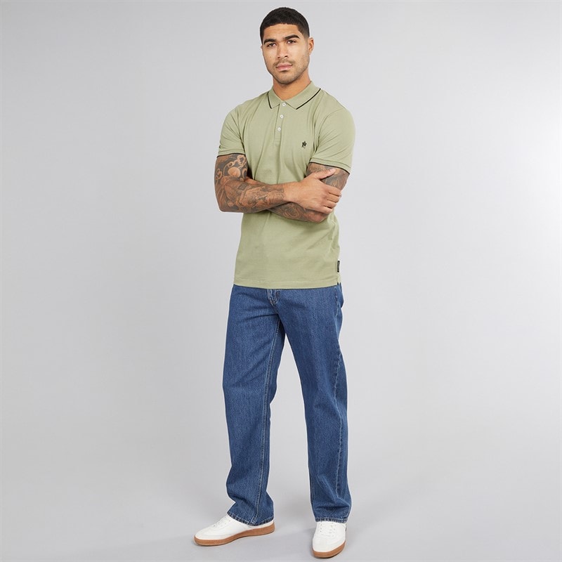 French Connection Mens Tipped Pique Polo Shirt New Sage/Marine - Image 4
