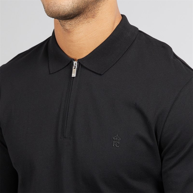 French Connection Mens Jersey Zip Long Sleeve Polo Shirt Black - Image 3