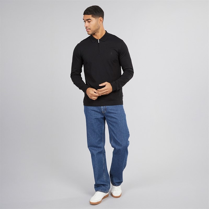French Connection Mens Jersey Zip Long Sleeve Polo Shirt Black - Image 4