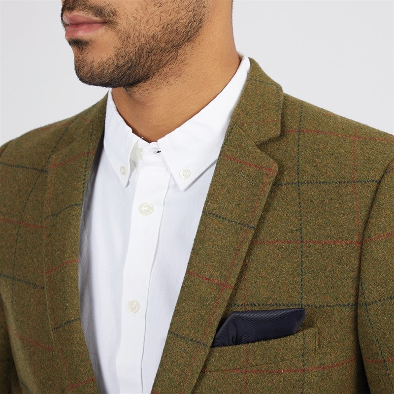 French Connection Mens Tweed Square Blazer Olive - Image 3