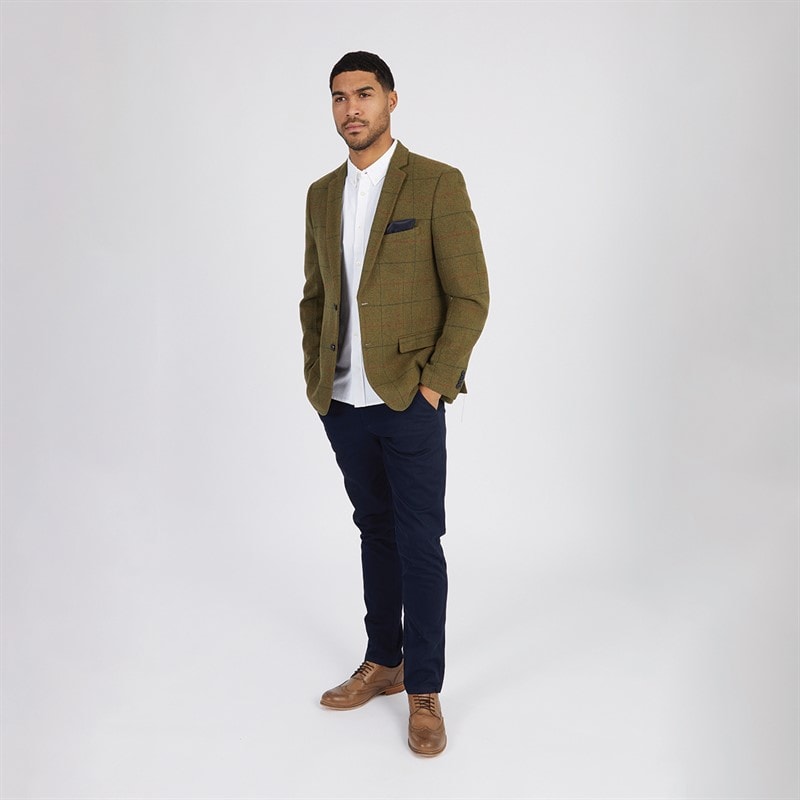 French Connection Mens Tweed Square Blazer Olive - Image 4