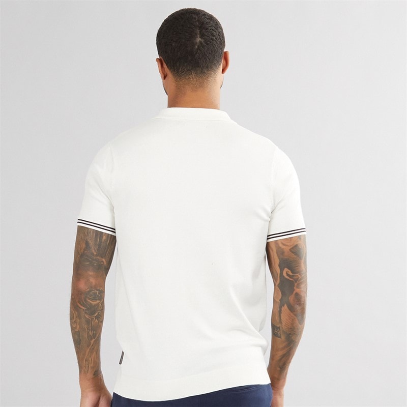 French Connection Mens Short Sleeve Tipped Knitted Shirt Ecru/Marine - Image 2