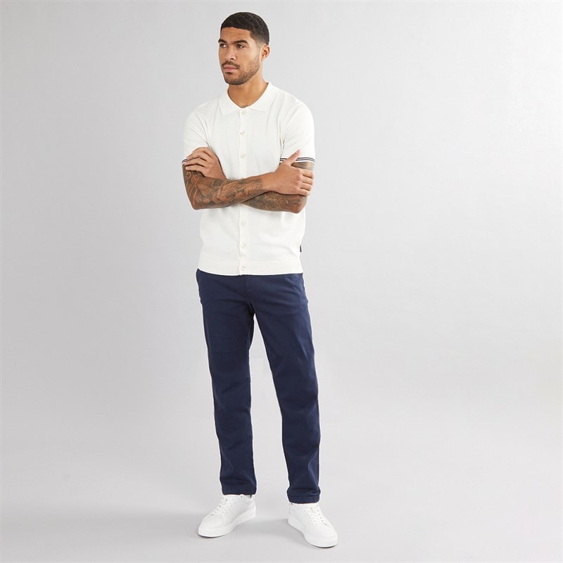 French Connection Mens Short Sleeve Tipped Knitted Shirt Ecru/Marine - Image 3