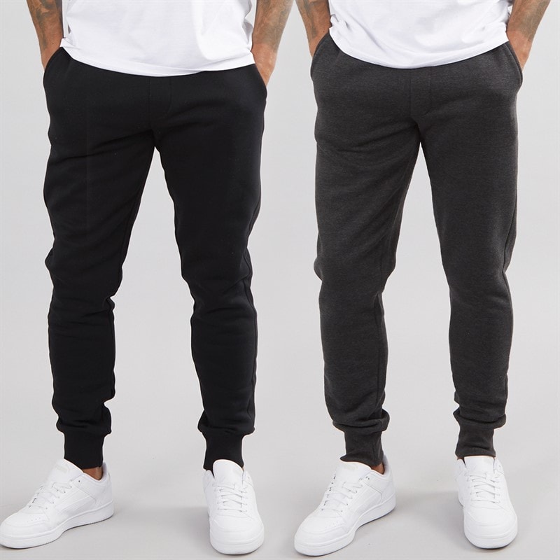 French Connection Mens FC Two Pack Joggers Black/Charcoal Mel
