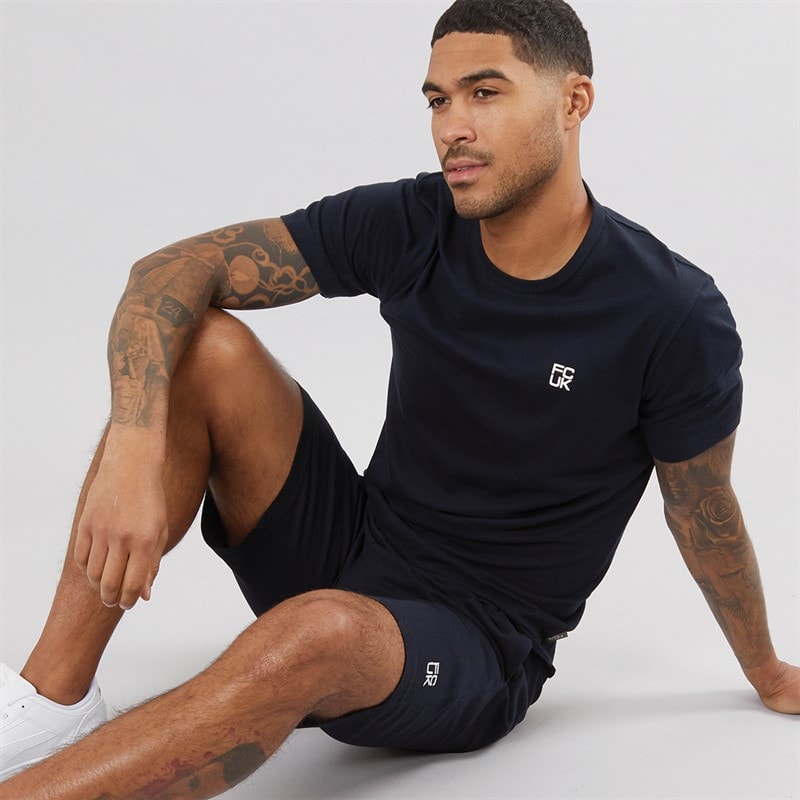 French Connection Mens Stack T-Shirt And Shorts Set Marine - Image 1