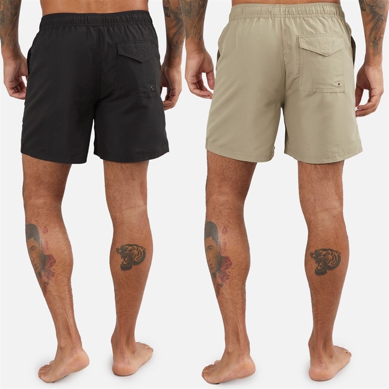 French Connection Mens FCUK Two Pack Swim Shorts Multi 2 - Black/Light Khaki - Image 2