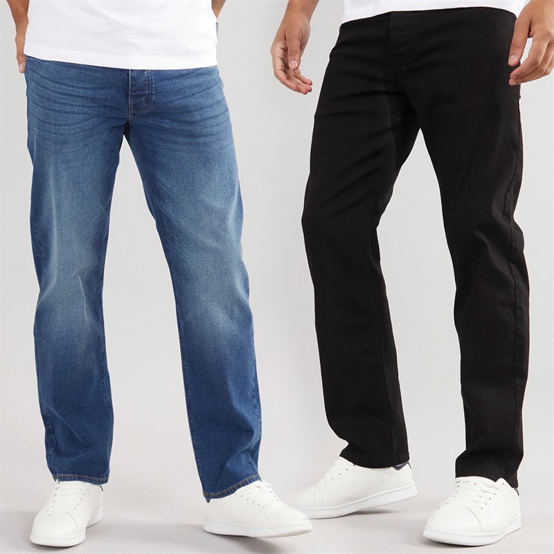 French Connection Mens Two Pack Straight Fit Jeans IND15 Darkwash/BLK01 Black