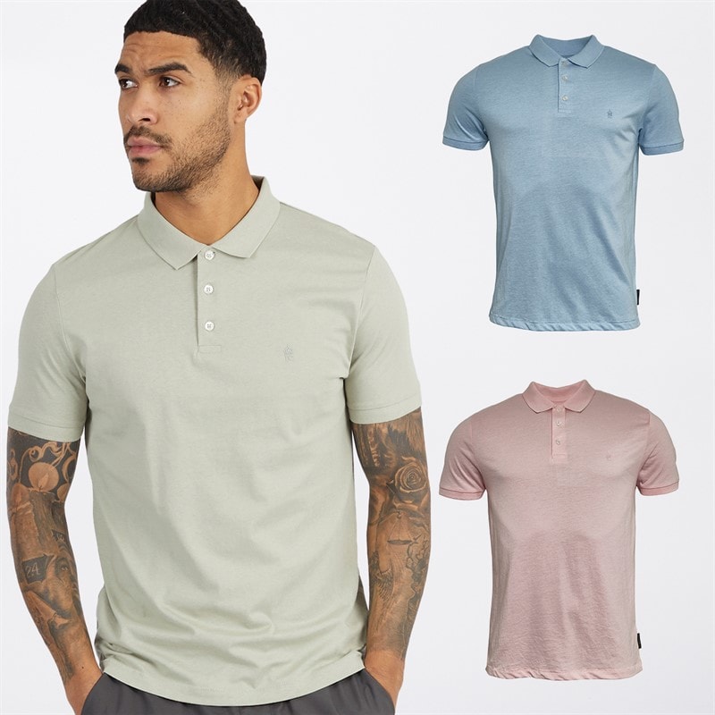 French Connection Mens Three Pack Jersey Polo Shirts Multi 11 - Sky Mel/Pink Mel/New Sage