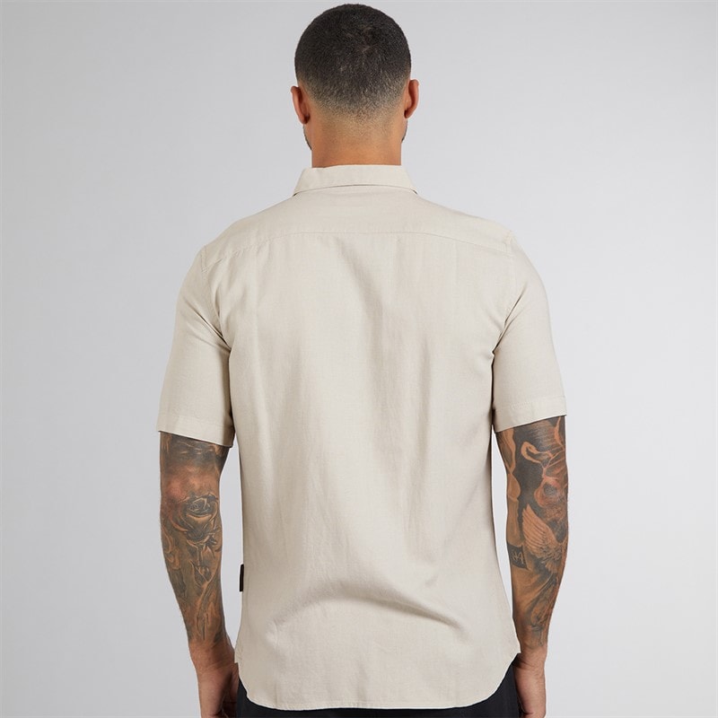 French Connection Mens Short Sleeve Linen Shirt Stone - Image 2