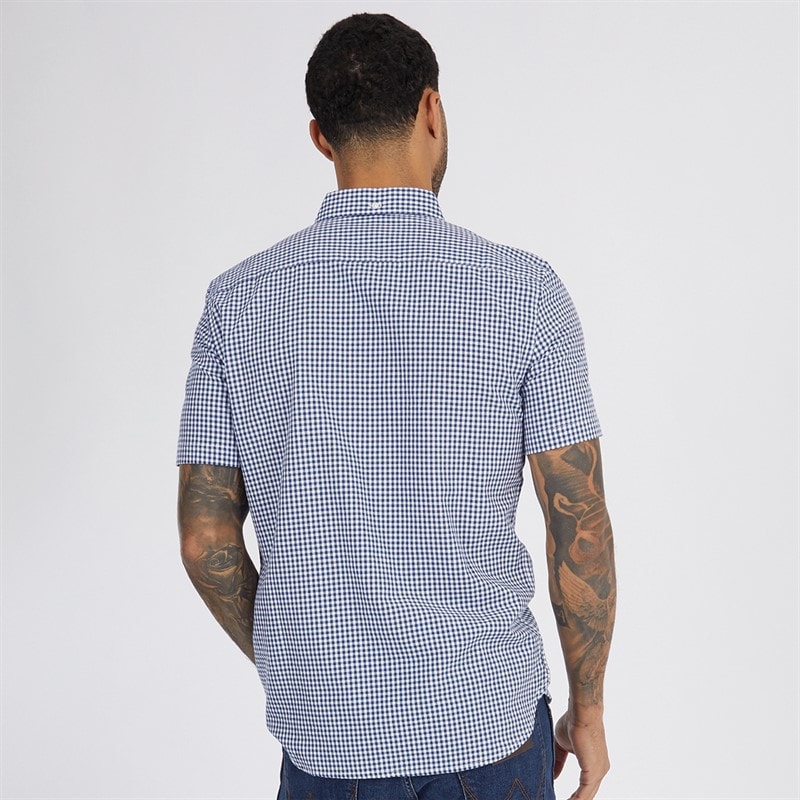 French Connection Mens Short Sleeve Gingham Shirt Mid Blue - Image 2