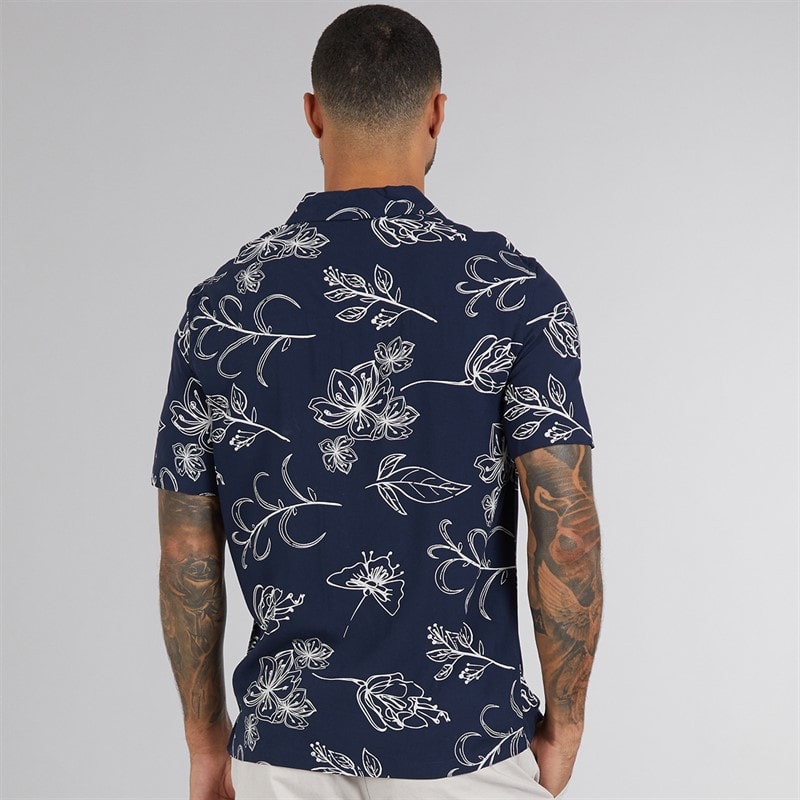 French Connection Mens Short Sleeve Floral Shirt Marine - Image 2