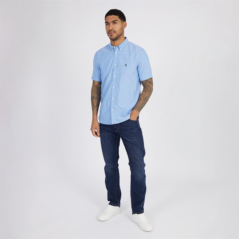 French Connection Mens Short Sleeve Oxford Trim Shirt Blue - Image 3