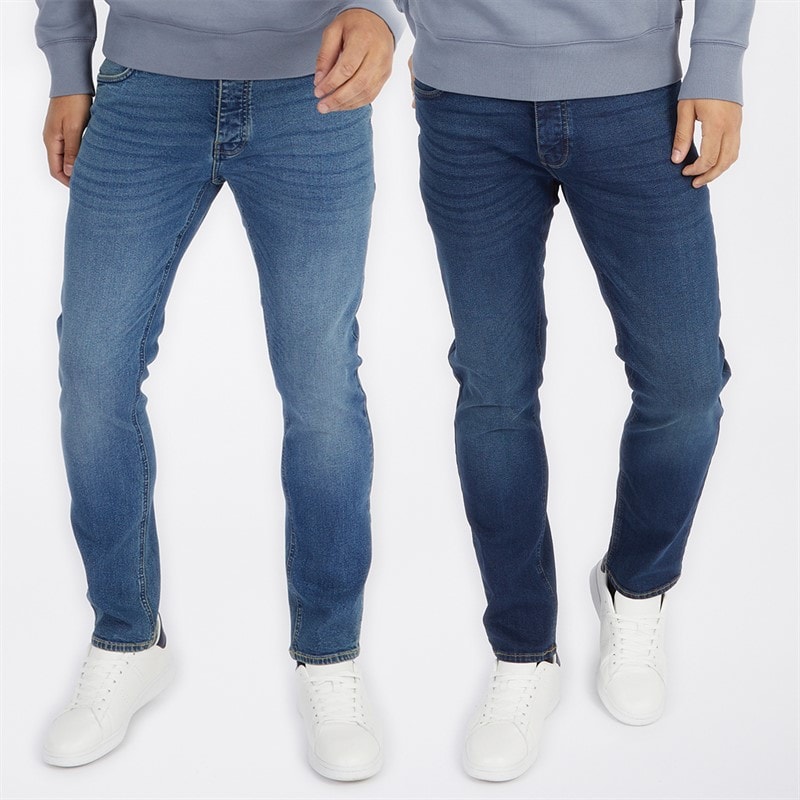 French Connection Mens FCUK Two Pack Slim Fit Jeans Ind50 - Midwash/Ind55 - Stonewash