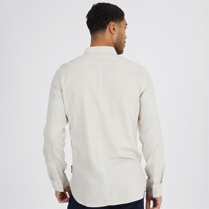 French Connection Mens Long Sleeve Linen Shirt Stone - Image 2