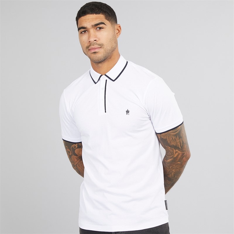 French Connection Mens Piping Polo Shirt White/Marine - Image 1