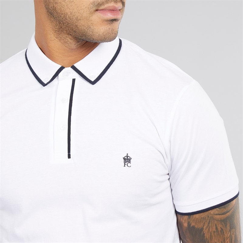 French Connection Mens Piping Polo Shirt White/Marine - Image 3