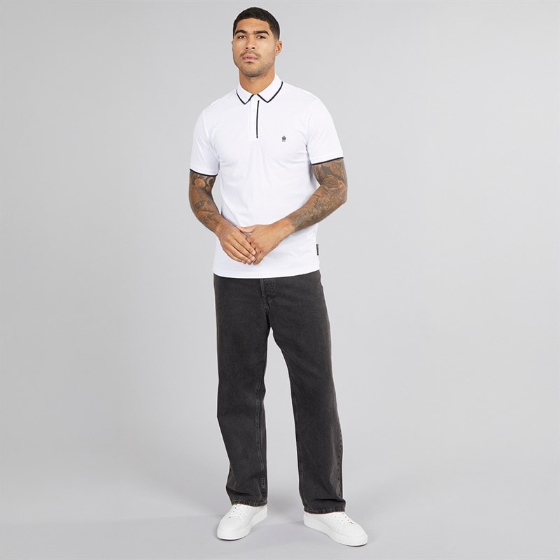 French Connection Mens Piping Polo Shirt White/Marine - Image 4