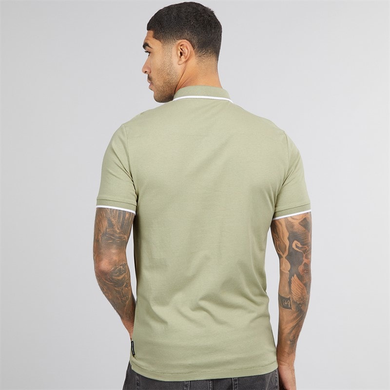 French Connection Mens Piping Polo Shirt Sage/White - Image 2