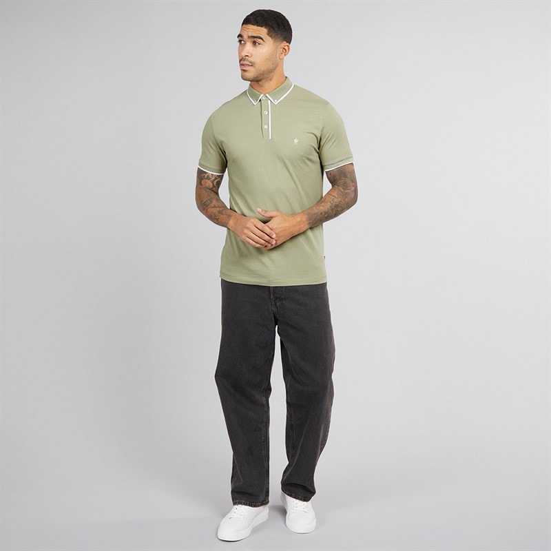 French Connection Mens Piping Polo Shirt Sage/White - Image 4