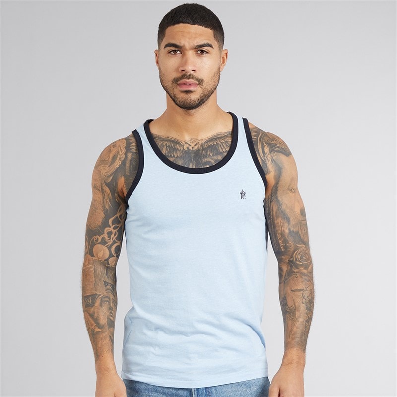 French Connection Mens Ringer Vest Sky Mel/Marine - Image 1