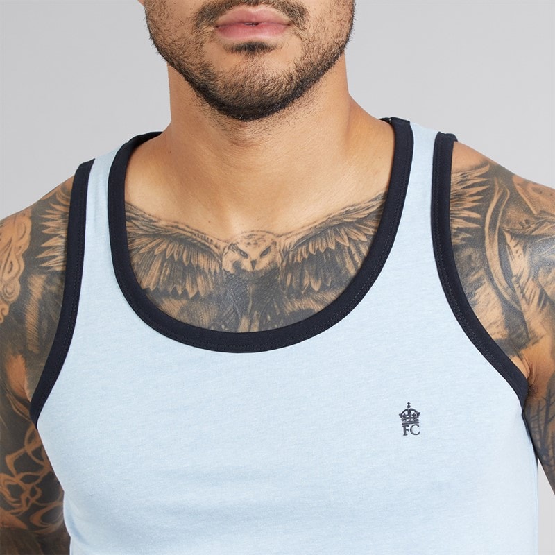 French Connection Mens Ringer Vest Sky Mel/Marine - Image 3
