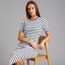 French Connection Womens Rib Stripe Dress White/Midnight