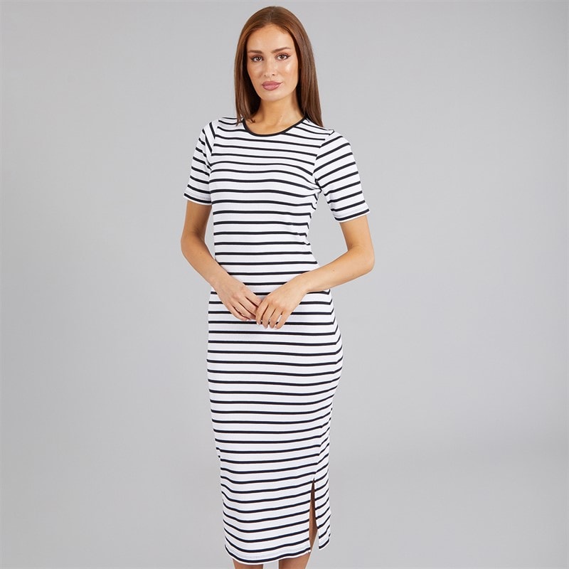 French Connection Womens Rib Stripe Dress White/Midnight - Image 3